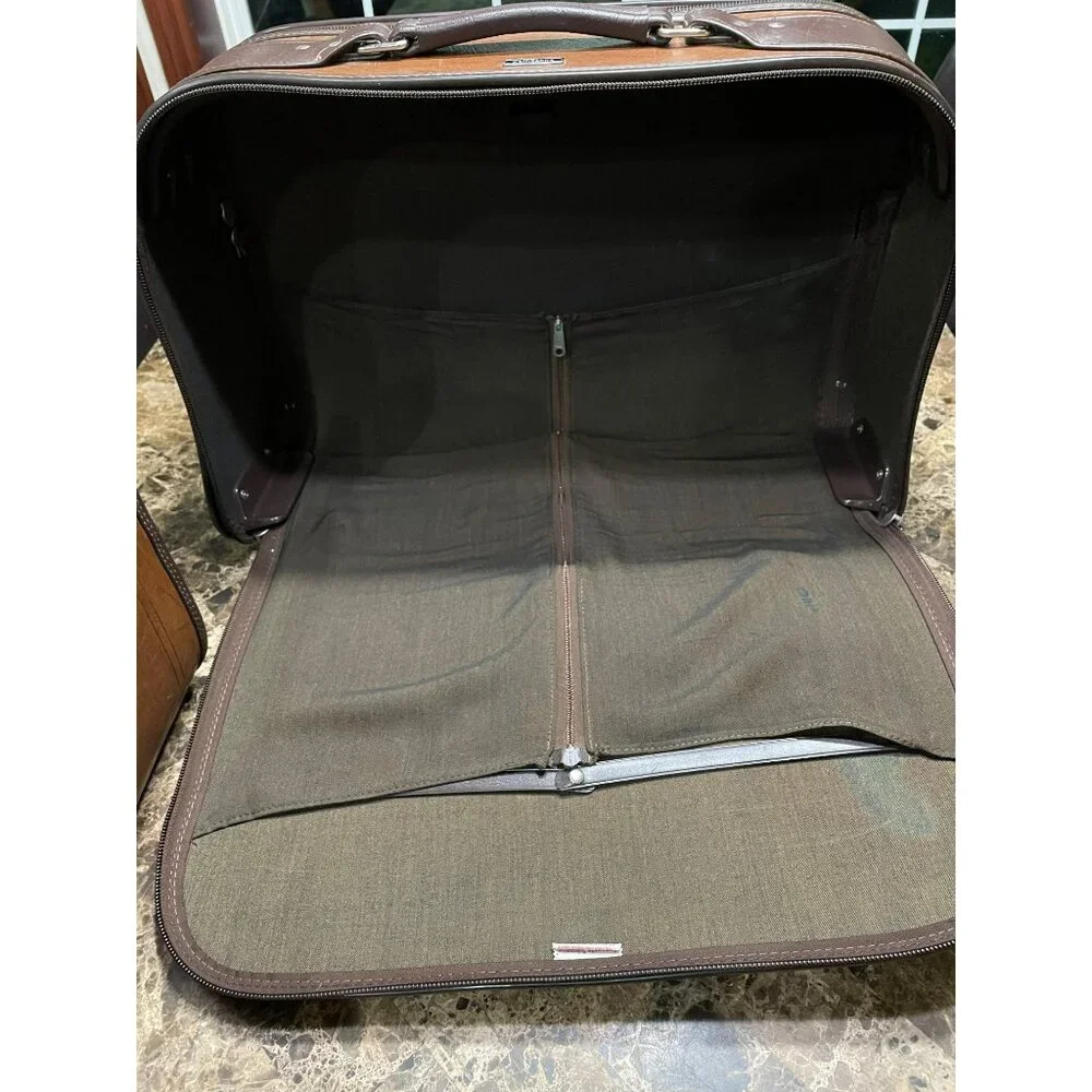 Vintage Samsonite Travel Bureau Brown Leather 3-Piece Luggage Set With Zipper Cl